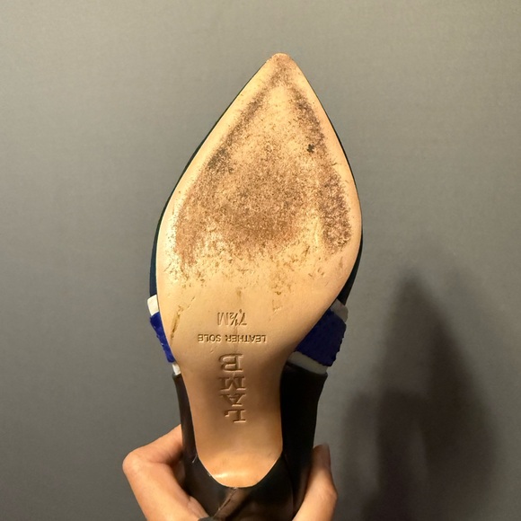 L.A.M.B. Black and Blue Leather Strappy Heels - Picture 5 of 8